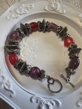 Handcrafted Purple & Red Beaded Bracelet